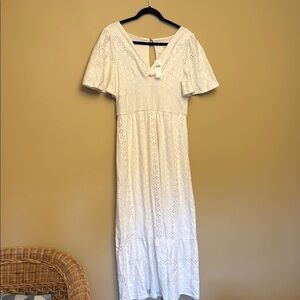 Elegant White Eyelet Maxi Dress